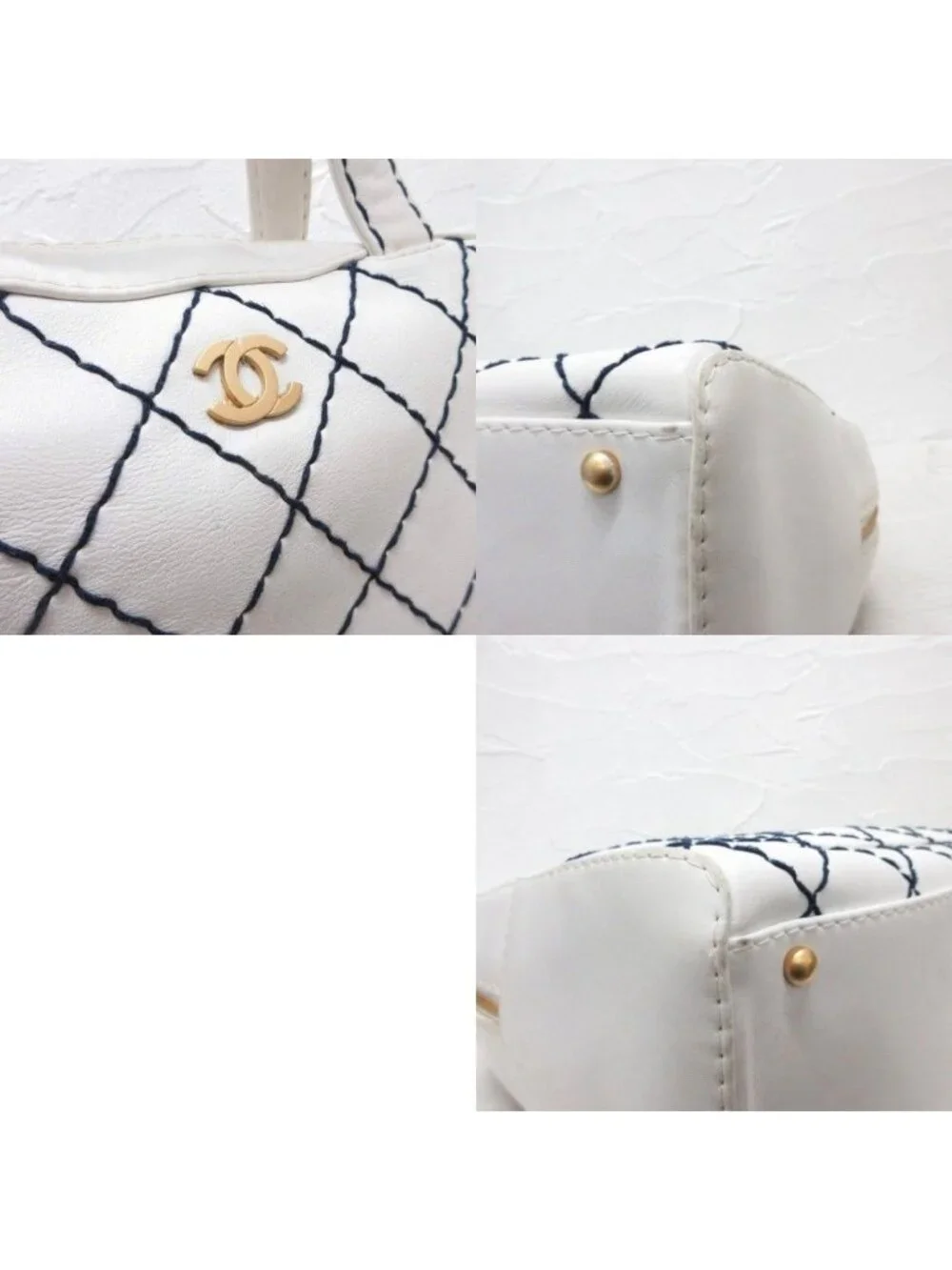 Chanel Wild Stitch CC Logo Handbag Gold Leather White